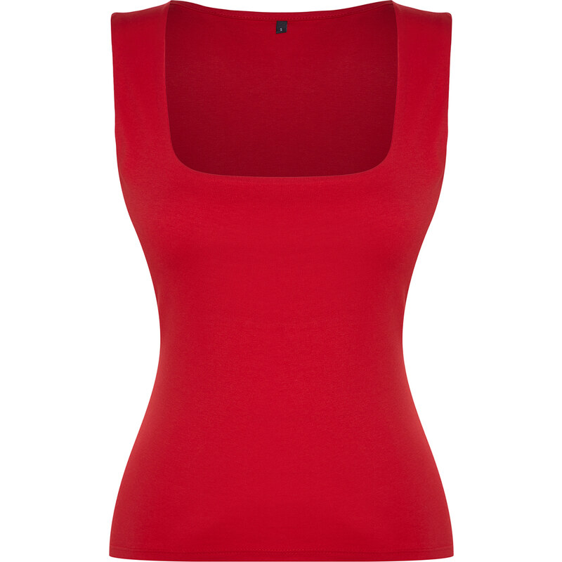 Trendyol Red Square Neck Zero Sleeve Cotton Flexible Fitted Knitted Undershirt