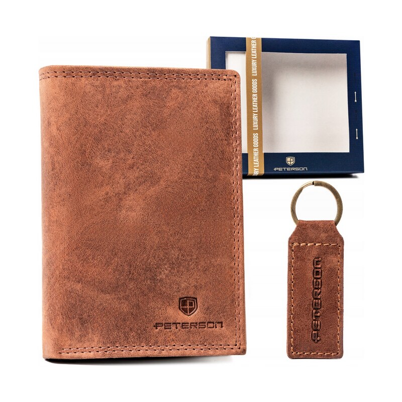 Darčeková sada: kožená peňaženka bez zapínania a kľúčenky - Peterson 58387540