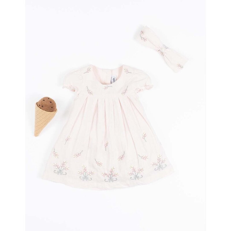 Ľanové šaty pre bábätká Tartine et Chocolat ružová farba, mini, áčkový strih