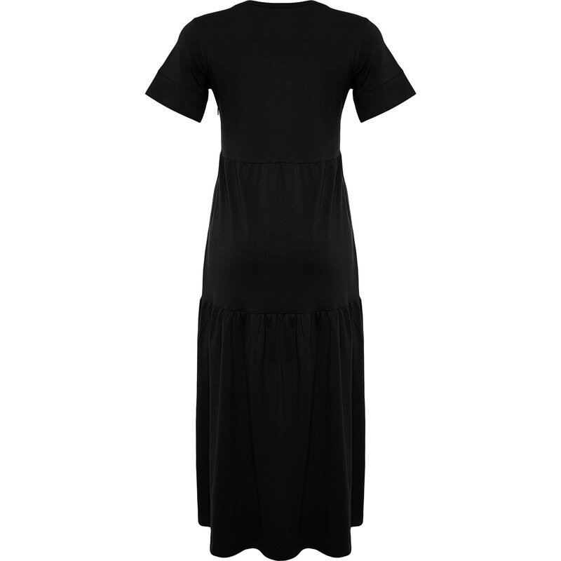 Trendyol Collection Čierne pletené maxi šaty s krátkym rukávom