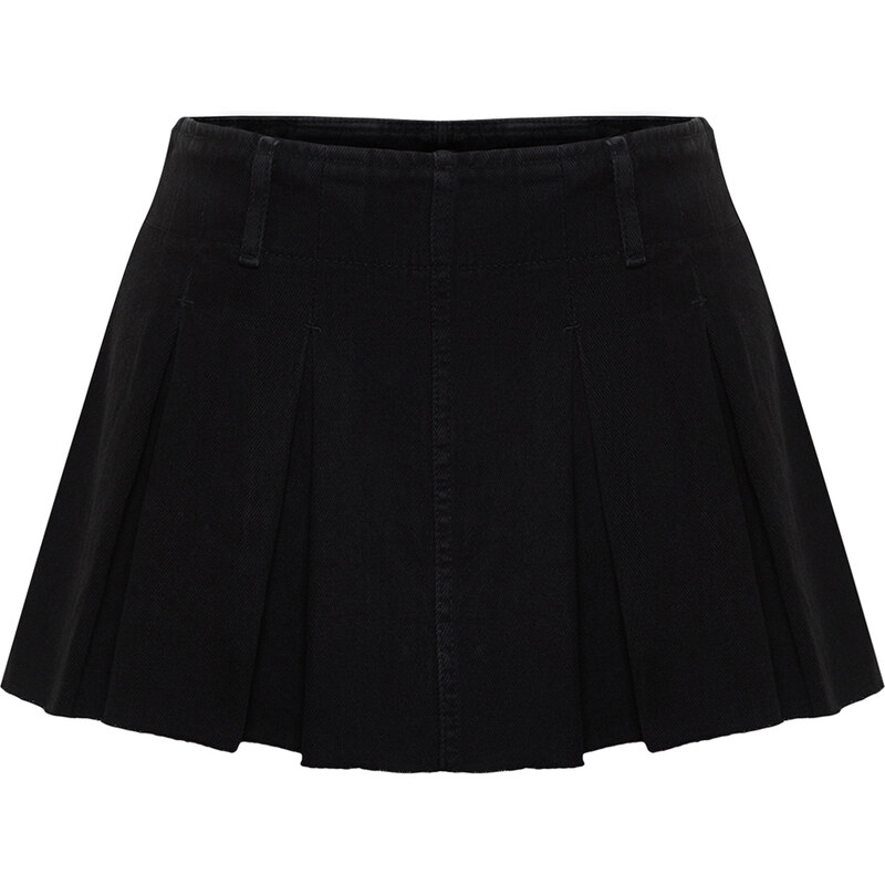 Trendyol Black Pleated High Waist Denim Short Skirt