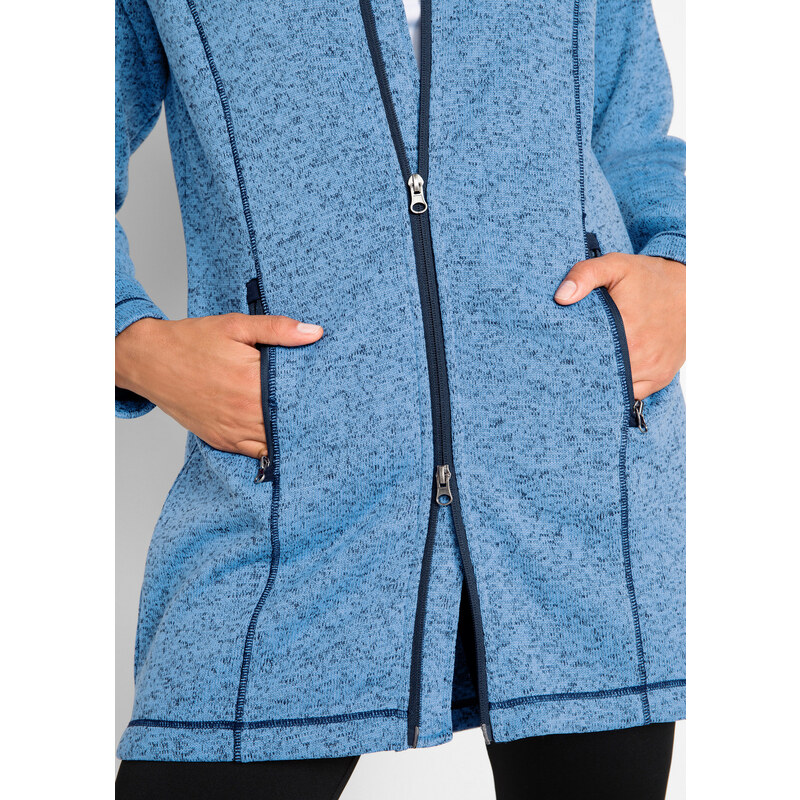 bonprix Flísový dlhý sveter, dlhý rukáv, farba modrá