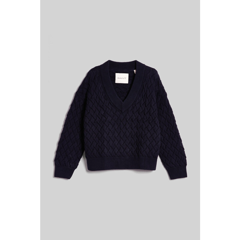 SVETER GANT TEXTURED COTTON V-NECK EVENING BLUE 47679028