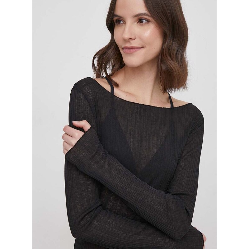 Tričko s dlhým rukávom Calvin Klein Jeans dámsky, čierna farba, J20J223114