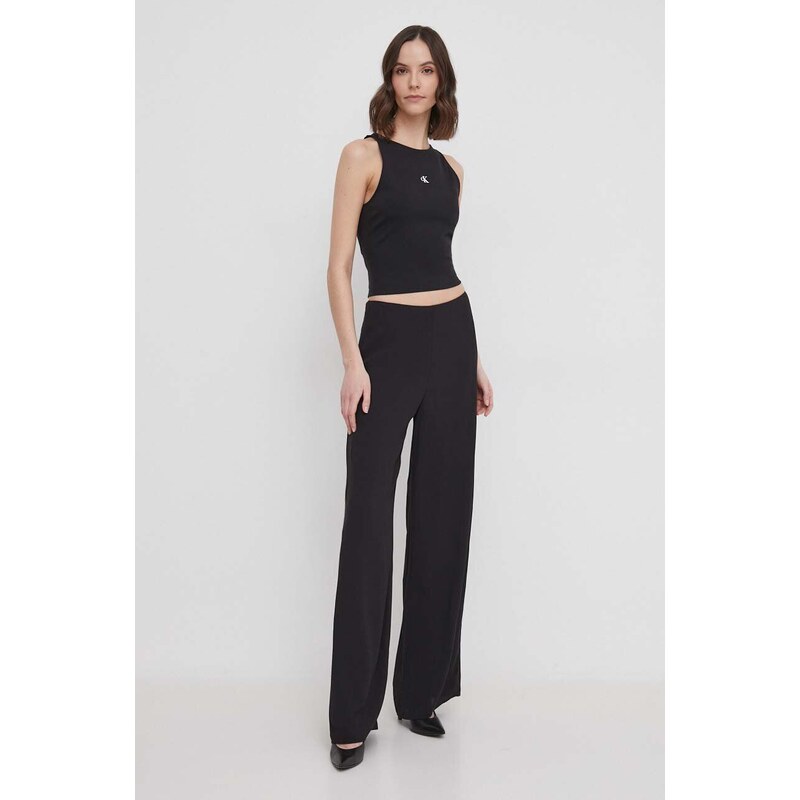 Nohavice Calvin Klein Jeans dámske,čierna farba,široké,vysoký pás,J20J223321