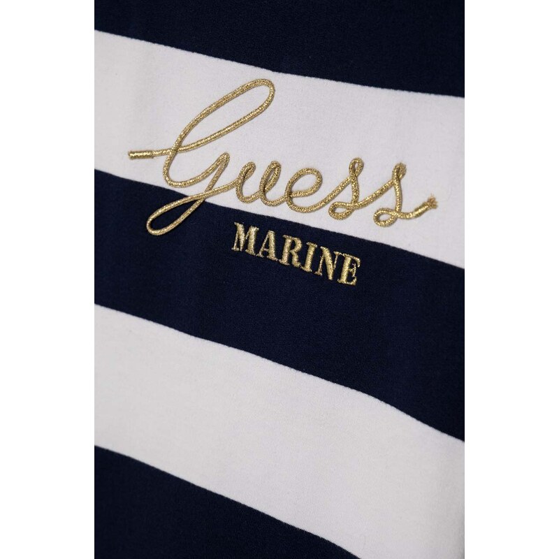 Dievčenské bavlnené šaty Guess tmavomodrá farba, mini, rovný strih