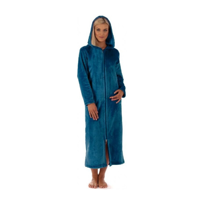 Unisex župan SIENA dlhý s kapucňou a zipsom 3656 6430 petrol - Vestis 64861562