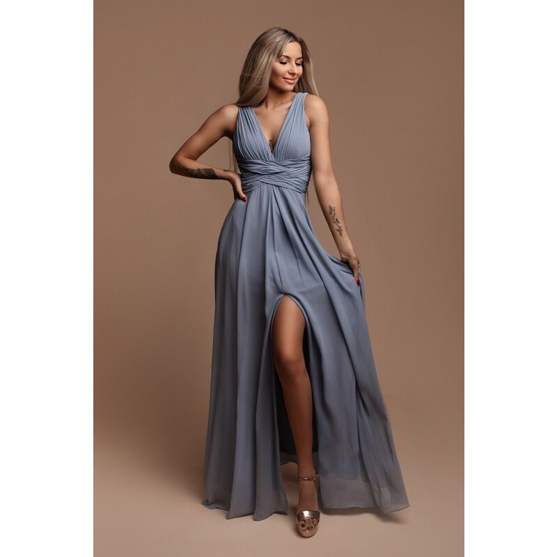 miadresses.sk Svetlomodré šifónové šaty s rozparkom 48932266