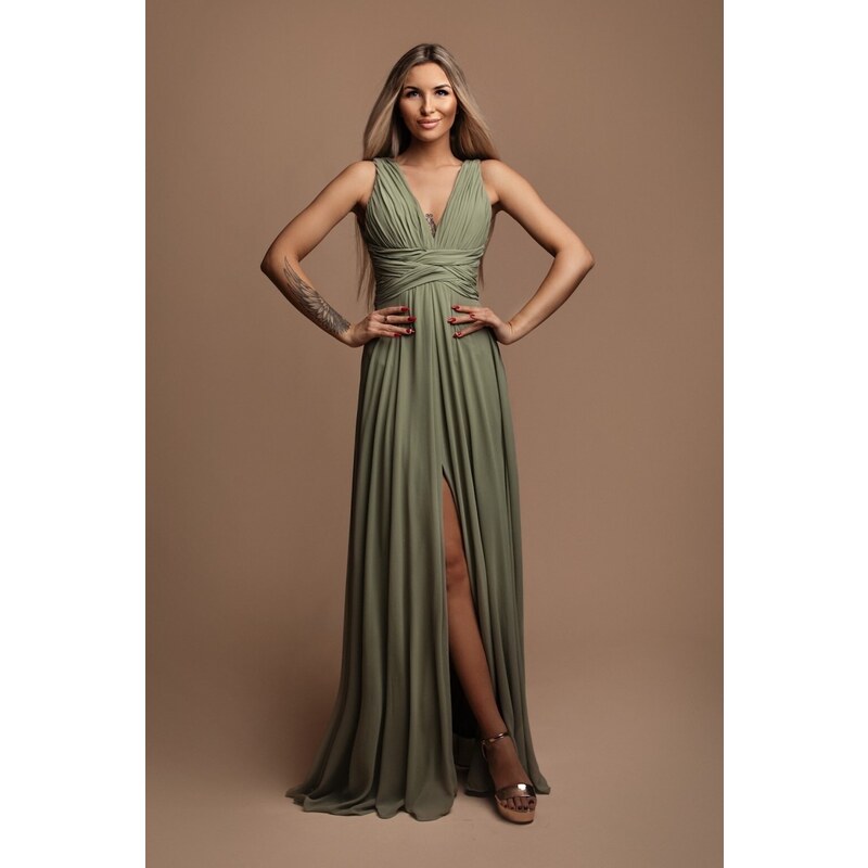 miadresses.sk Svetlozelené šifónové šaty s rozparkom 48932267