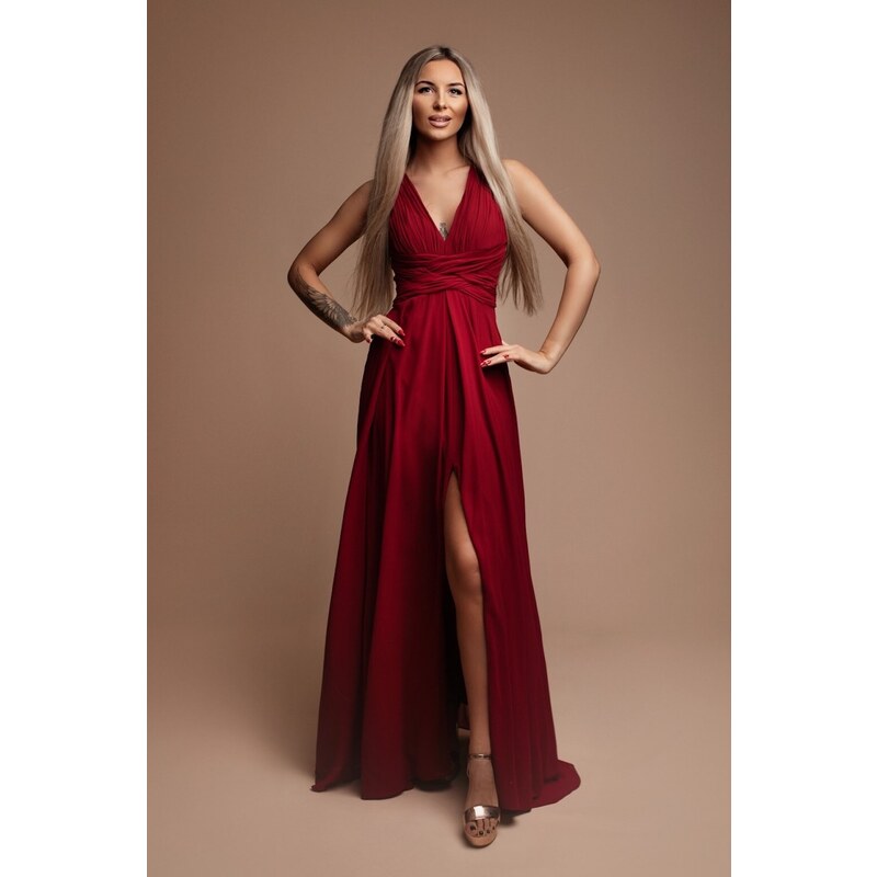 miadresses.sk Červené šifónové šaty s rozparkom 48932270