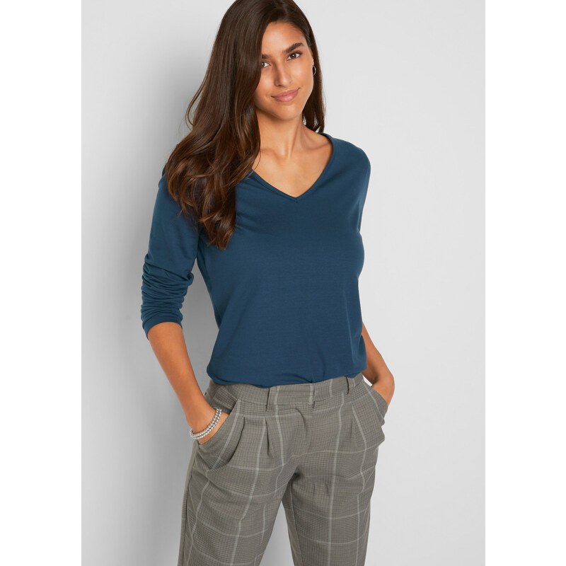 bonprix Tričko s dlhým rukávom, 2 ks, úzko priliehavé, farba modrá 44791128