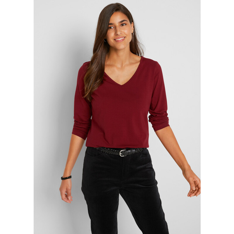 bonprix Tričko s dlhým rukávom, 2 ks, úzko priliehavé, farba červená 44791129