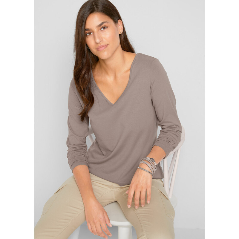 bonprix Tričko s dlhým rukávom, 2 ks, úzko priliehavé, farba hnedá 44791130