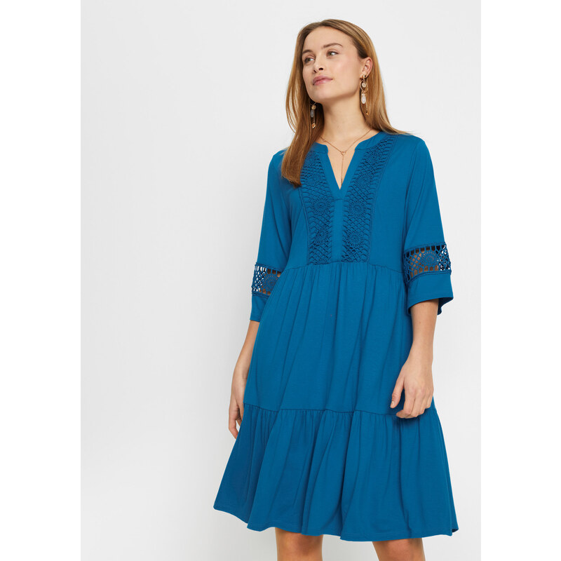 bonprix Tunikové šaty s čipkou, farba modrá