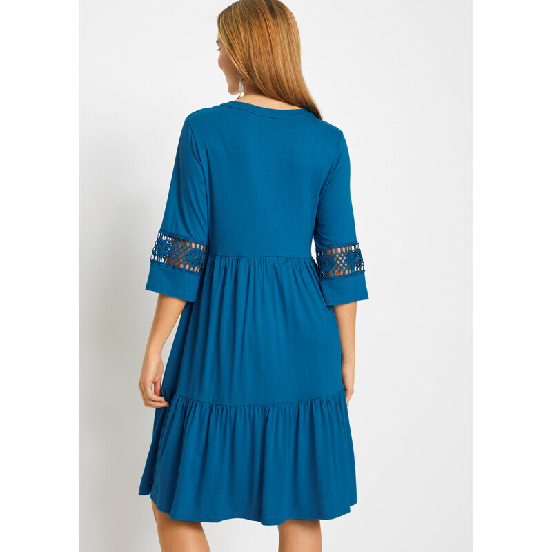 bonprix Tunikové šaty s čipkou, farba modrá