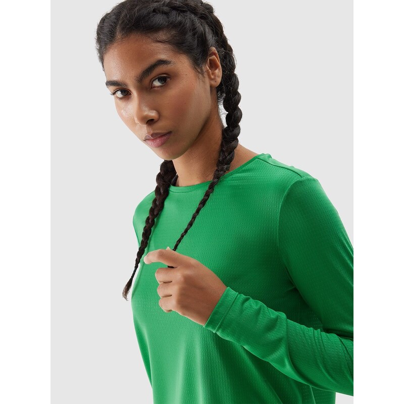 4F Dámske rýchloschnúce bežecké tričko s dlhým rukávom - zelené