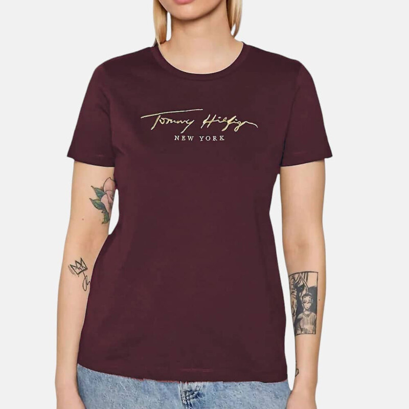 Dámské vínové triko Tommy Hilfiger 55467 48945319
