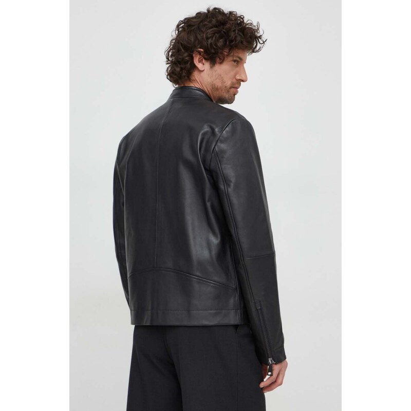 Kožená bunda Versace Jeans Couture pánska, čierna farba, prechodná, 76GAVP02 CPPS3