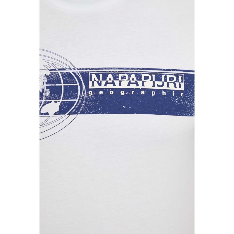 Bavlnené tričko Napapijri S-Manta pánske, biela farba, s potlačou, NP0A4HQH0021