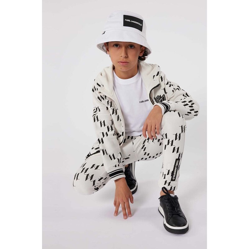 Detský bavlnený klobúk Karl Lagerfeld biela farba, bavlnený