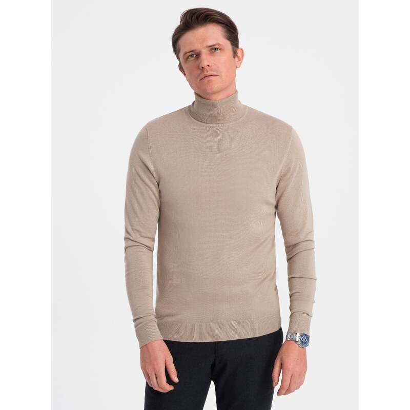 Ombre Men's knitted fitted turtleneck with viscose - beige
