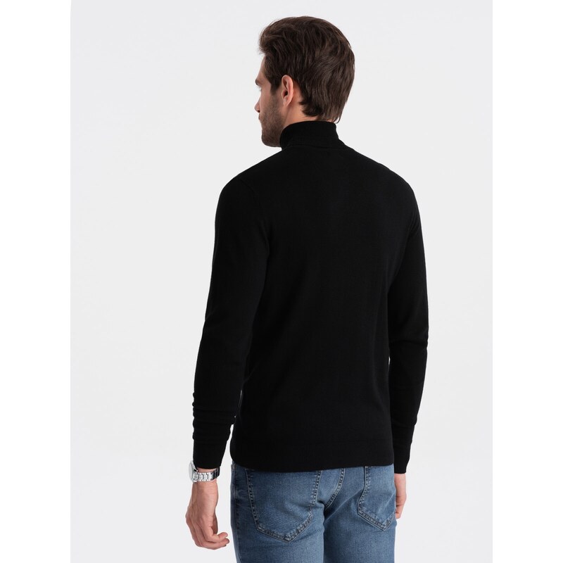 Ombre Men's knitted fitted turtleneck with viscose - black