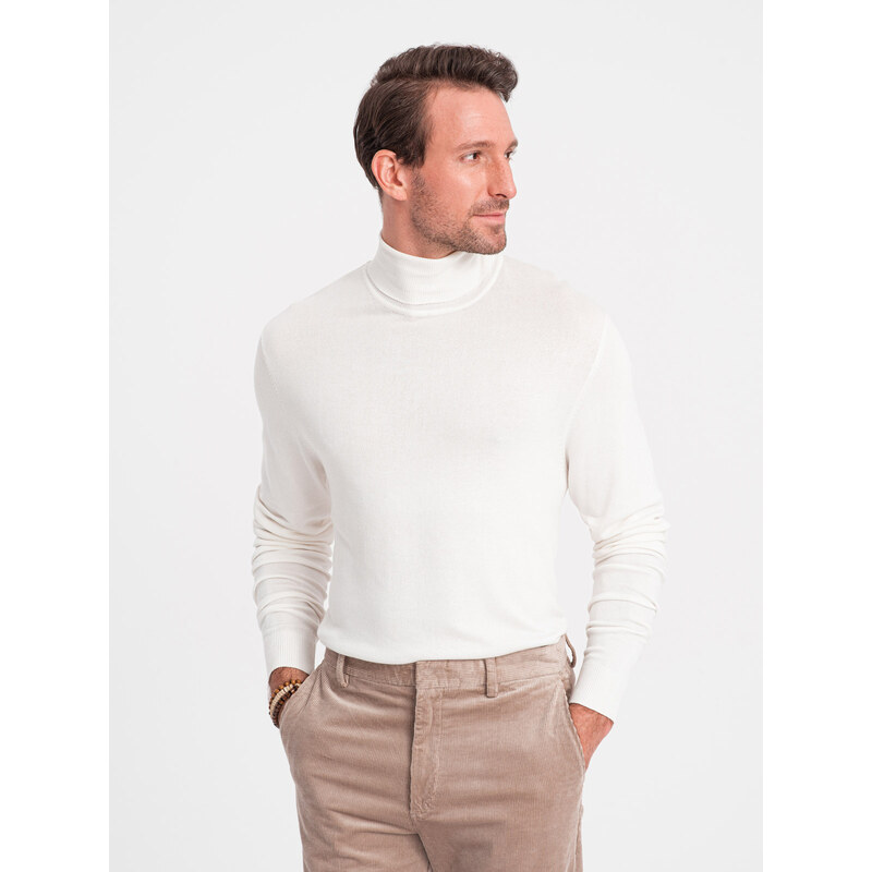 Ombre Mens knitted fitted turtleneck with viscose - ecru 52520825