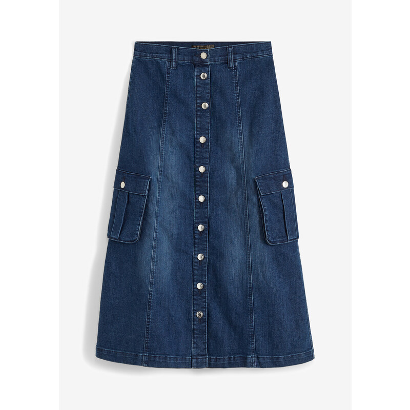 bonprix Komfort-strečová sukňa s kapsáčovými vreckami, farba modrá, rozm. 48