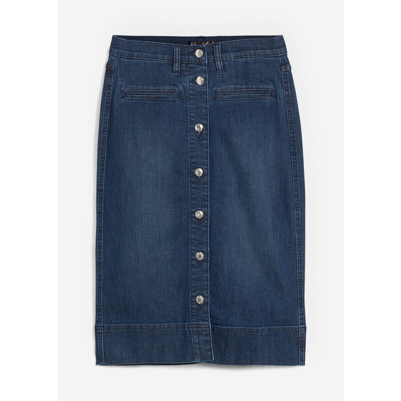 bonprix Džínsová mini sukňa s ozdobnými gombíkmi, farba modrá 48958424
