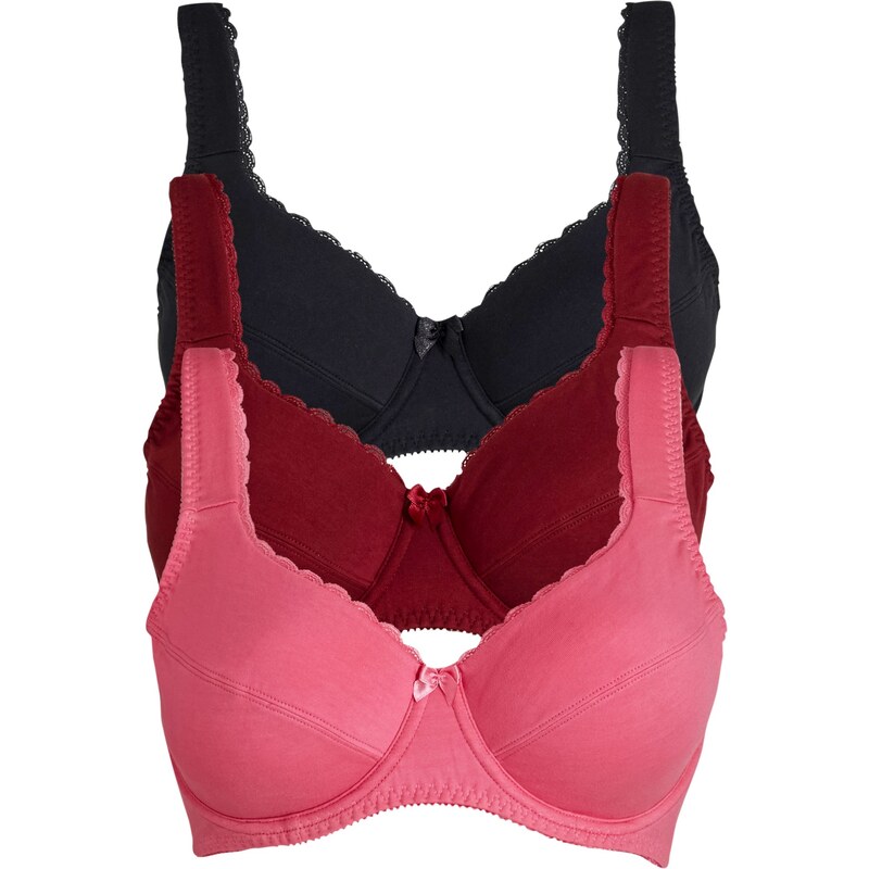 bonprix Podprsenka s kosticami, s bio bavlnou (3 ks), farba červená 48958607