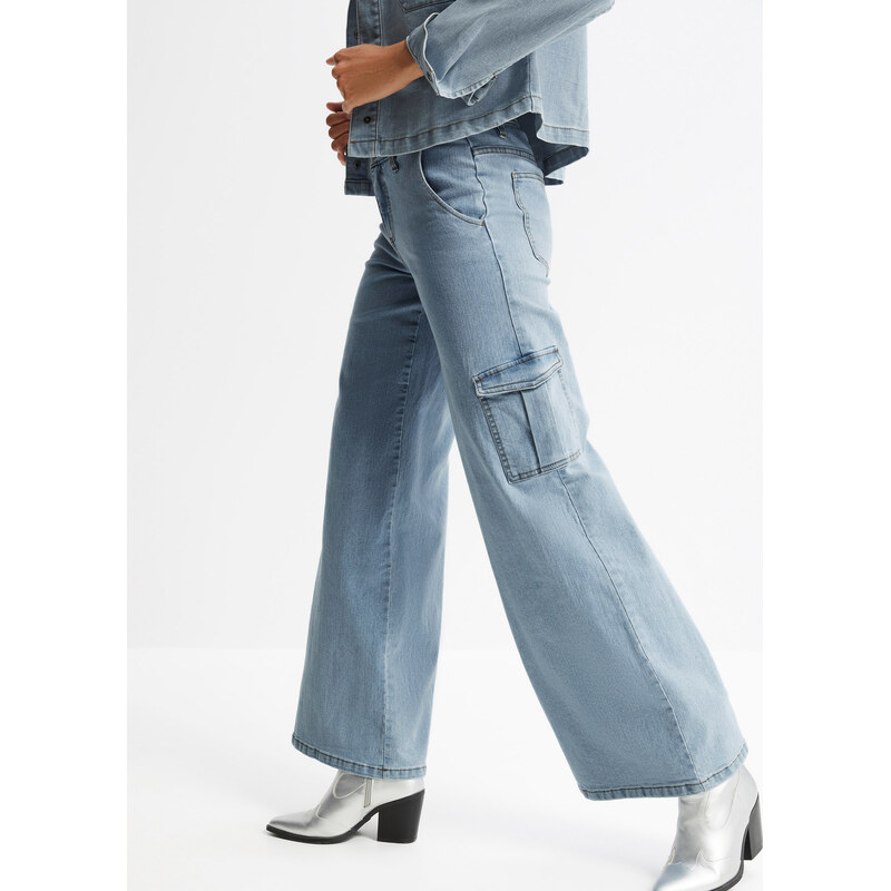 bonprix Džínsy s kapsáčami, veľmi široké, Mid Waist, farba modrá 48958645