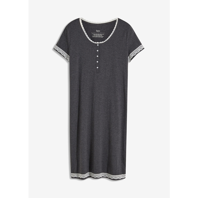 bonprix Nočné šaty s gombíkovou légou a čipkou, farba šedá