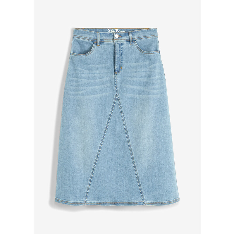 bonprix Strečová džínsová sukňa, vysoký pás, farba modrá, rozm. 54