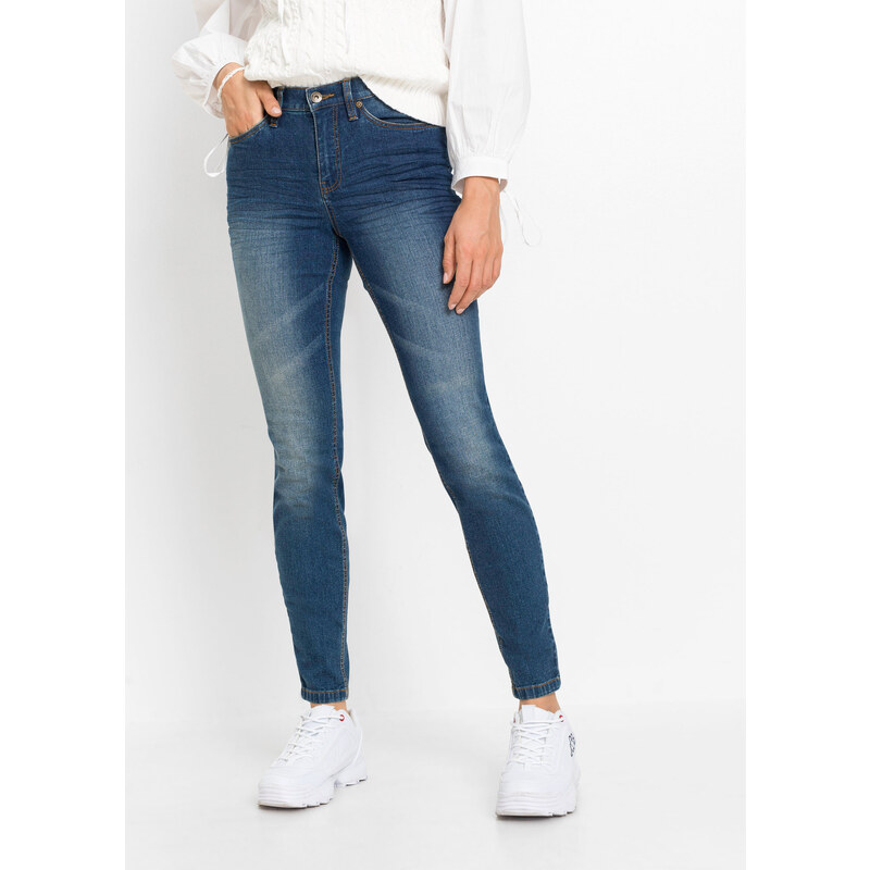 bonprix Super skinny džínsy, skrátené, farba modrá 64537235