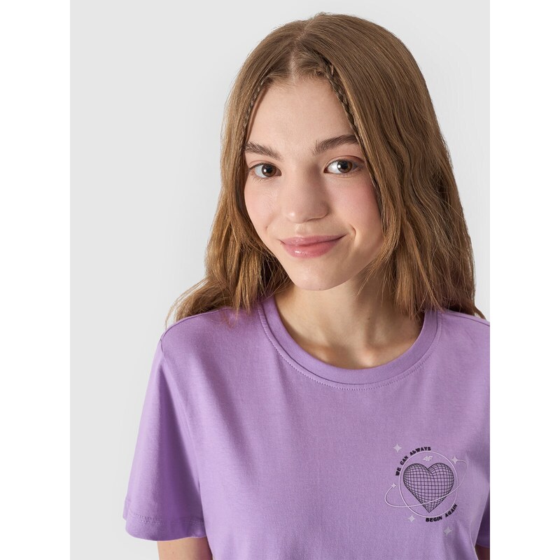 4F Dievčenské tričko s potlačou - fialové