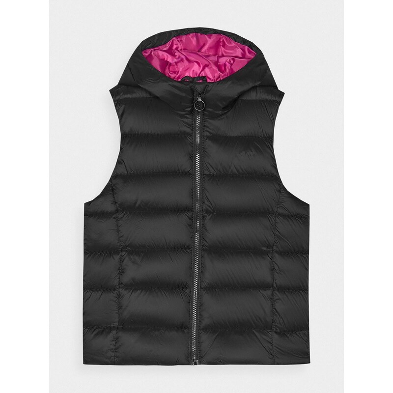 4F Dievčenská zatepľovacia vesta so syntetickou výplňou - čierna