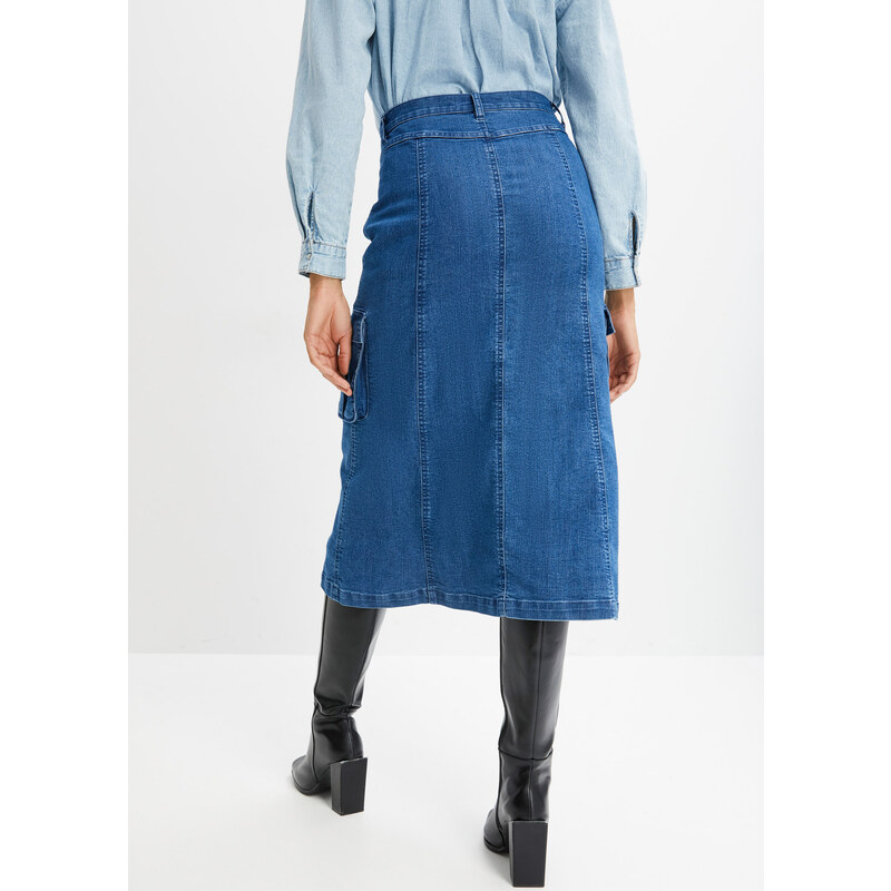 bonprix Komfort-strečová sukňa s kapsáčovými vreckami, farba modrá