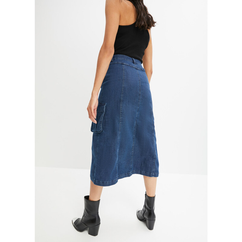 bonprix Komfort-strečová sukňa s kapsáčovými vreckami, farba modrá, rozm. 48