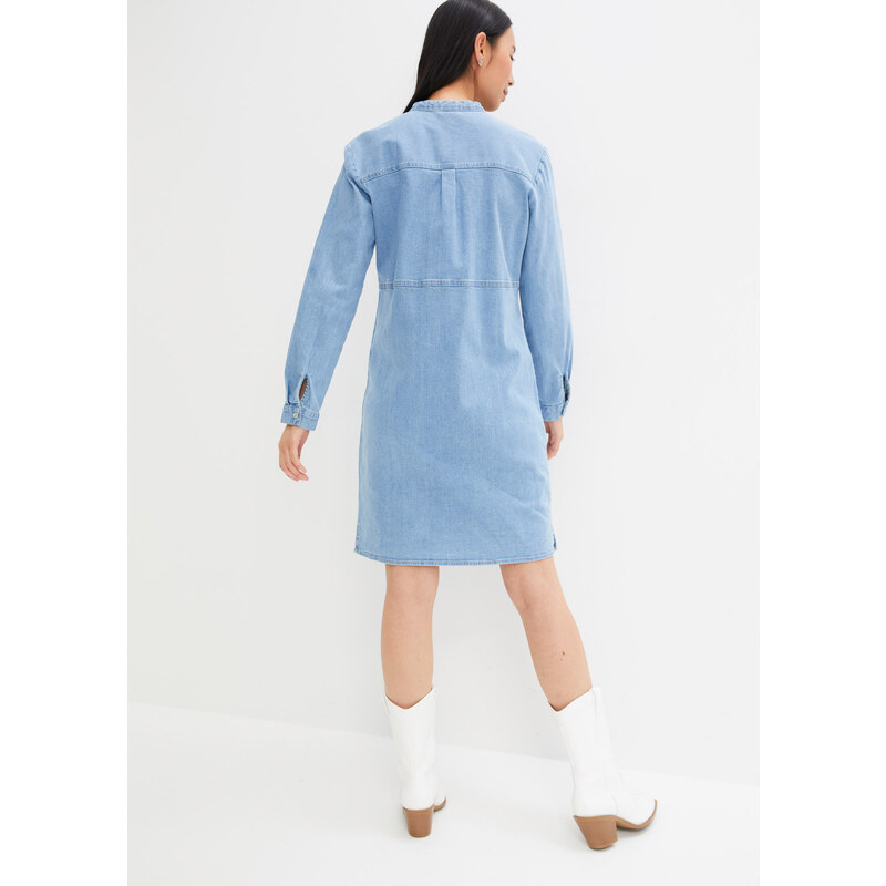 bonprix Moderné džínsové šaty s gombičkami, farba modrá