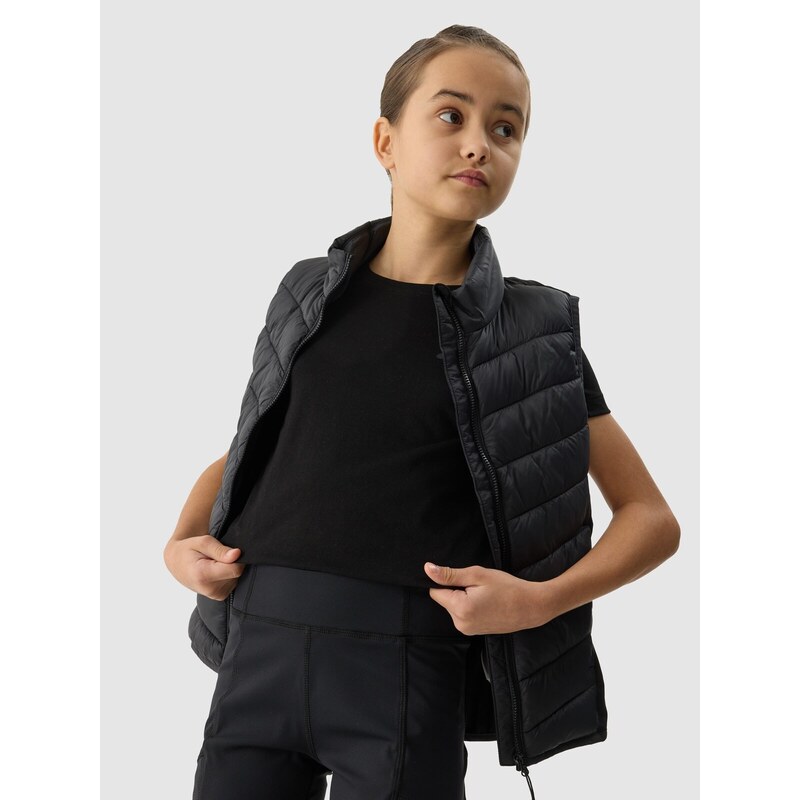 4F Dievčenská zatepľovacia trekingová vesta so syntetickou výplňou - čierna