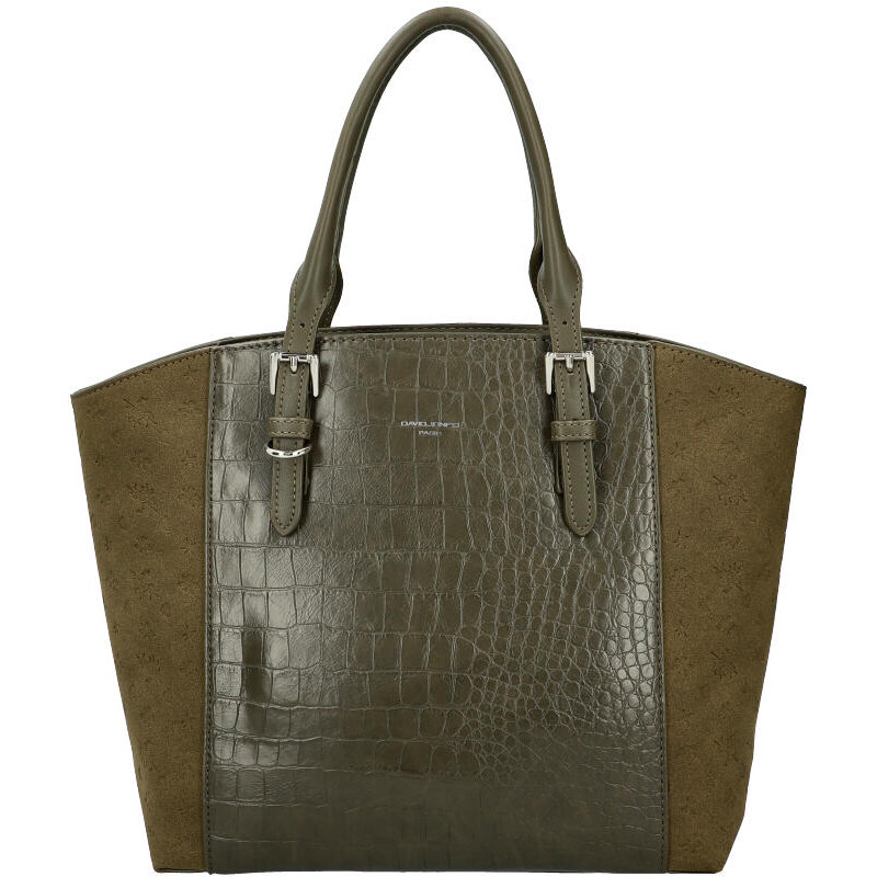 DAVID JONES Olivovo zelená semišová taška do ruky s kroko vzorom 48966226