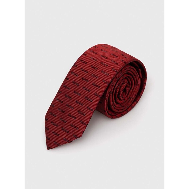 Hodvábna kravata HUGO červená farba,50494277