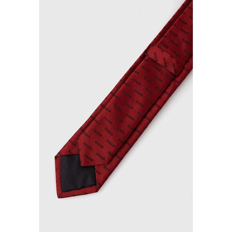 Hodvábna kravata HUGO červená farba,50494277