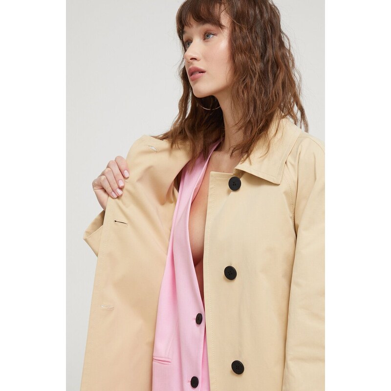 Kabát HUGO dámsky,béžová farba,prechodný,50511861