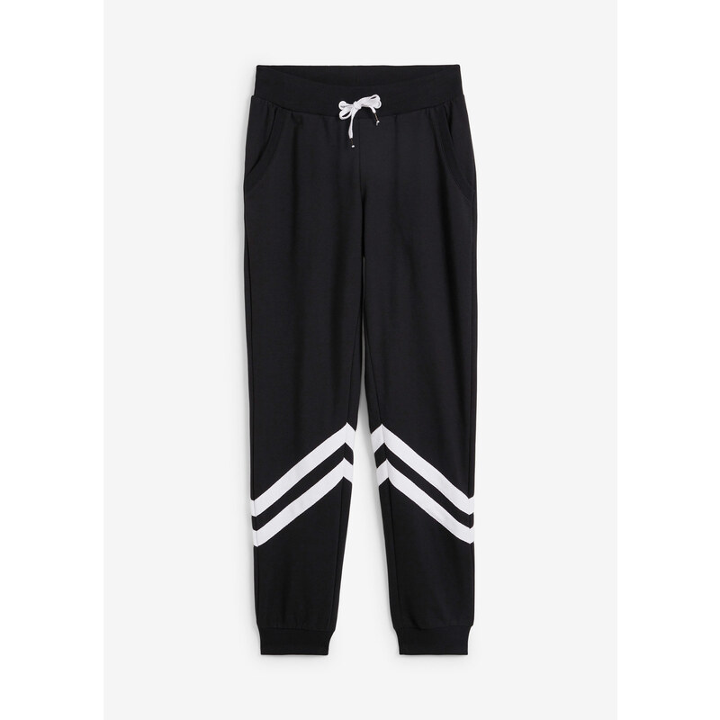 bonprix Tepláky s pásikmi, farba čierna 44731707