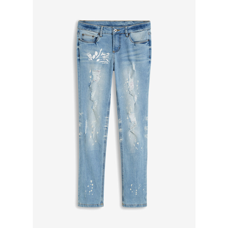 bonprix Rovné džínsy, Mid Waist, s potlačou, farba modrá 44827083