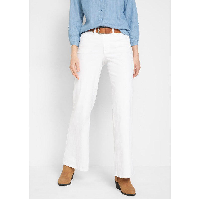 bonprix Strečové džínsy široký strih, stredná výška pása, farba biela 44982098