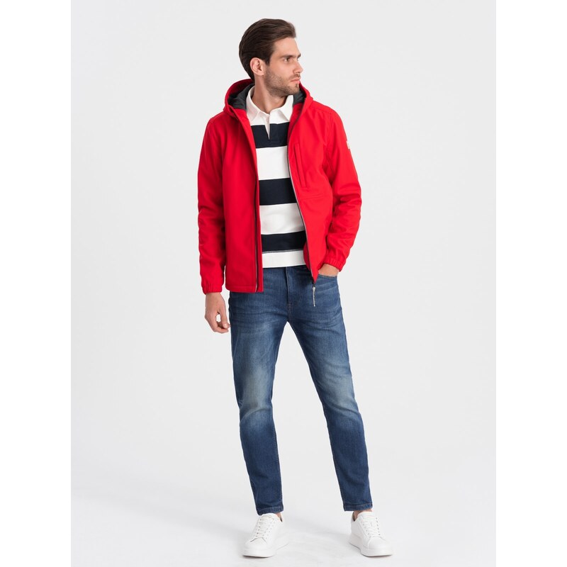 Ombre Clothing Pánska bunda s fleecovým stredom SOFTSHELL-red V6 OM-JANP-0137