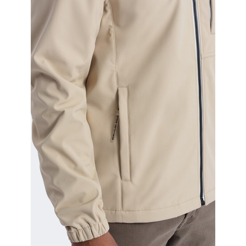 Ombre Clothing Pánska bunda SOFTSHELL s fleecovým stredom - sand V4 OM-JANP-0137