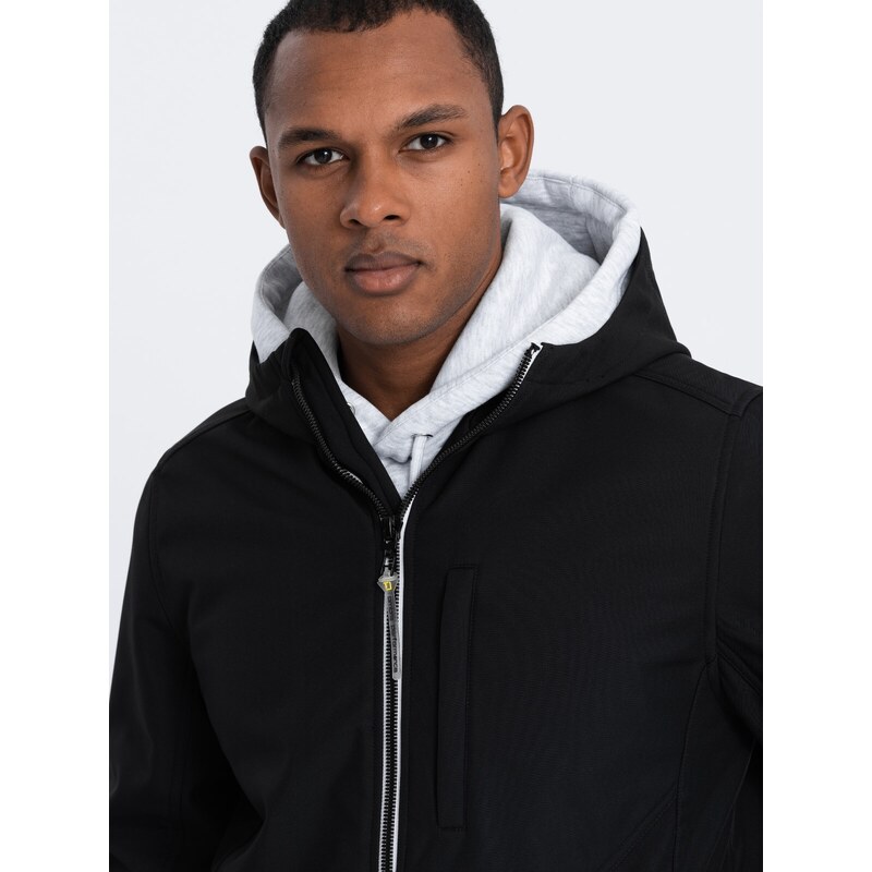 Ombre Clothing Pánska bunda SOFTSHELL s fleecovým stredom - čierna V2 OM-JANP-0137